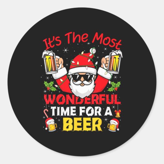 Santa It's The Most Wonderful Time For A Beer Funn Ronde Sticker (Voorkant)