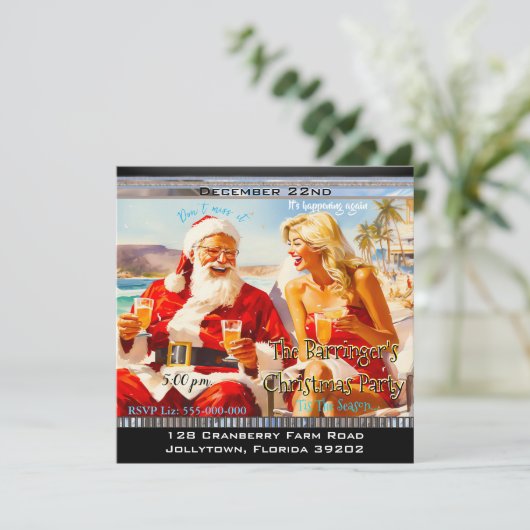 Santa Jaarlijks Strand Kerstfeest Kaart (Staand voorkant)