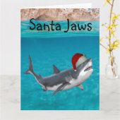 Santa Jaws Funny Kersthaai Kaart (Gele Bloem)