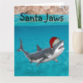 Santa Jaws Funny Kersthaai Kaart (Voorkant)