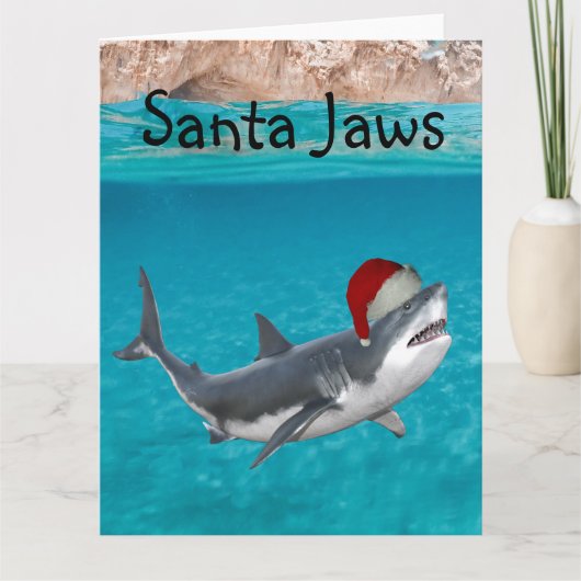 Santa Jaws Funny Kersthaai Kaart (Voorkant)
