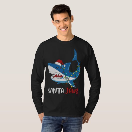 Santa Jaws Funny Kersthaai T-shirt (Voorkant volledig)