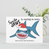 Santa Jaws | Funny Shark-kerstmis Feestdagenkaart (Staand voorkant)