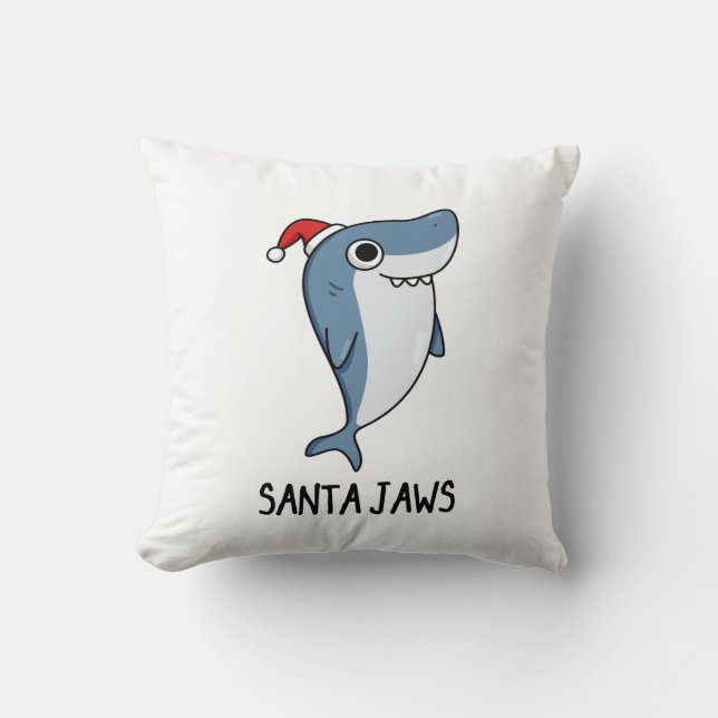 Santa Jaws Funny Shark Kerstmis Kussen (Voorkant)
