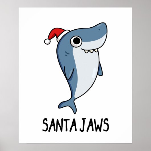 Santa Jaws Funny Shark Kerstmis Poster (Voorkant)