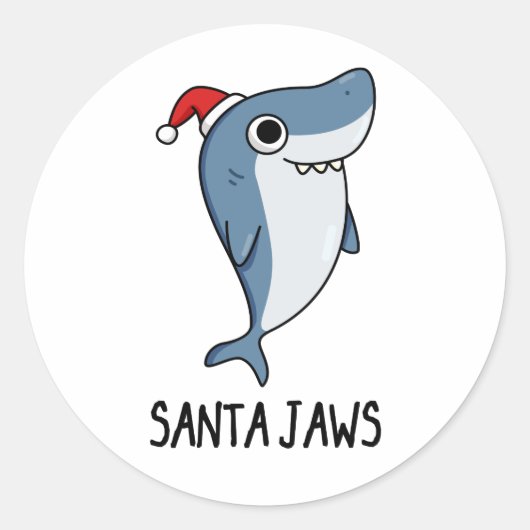 Santa Jaws Funny Shark Kerstmis Ronde Sticker (Voorkant)
