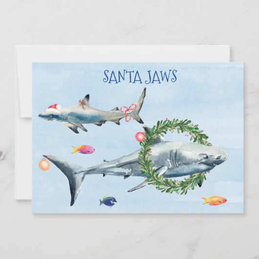 Santa Jaws Great White Kersthaai Feestdagenkaart (Voorkant)