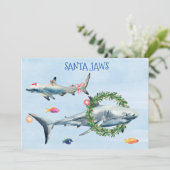 Santa Jaws Great White Kersthaai Feestdagenkaart (Staand voorkant)