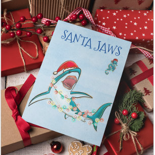 Santa Jaws Grote Witte Kersthaai Feestdagen Kaart