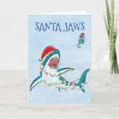 Santa Jaws Grote Witte Kerstmis Haai Feestdagen Kaart (Voorkant)
