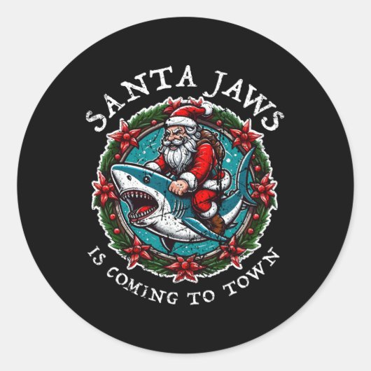 Santa Jaws komt naar kerststad Santa Jaws Ronde Sticker (Voorkant)