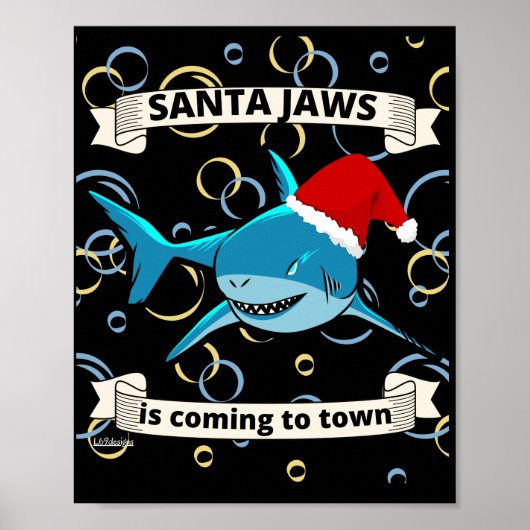 SANTA JAWS KOMT NAAR TOWN grappige kersthaai Poster (Voorkant)