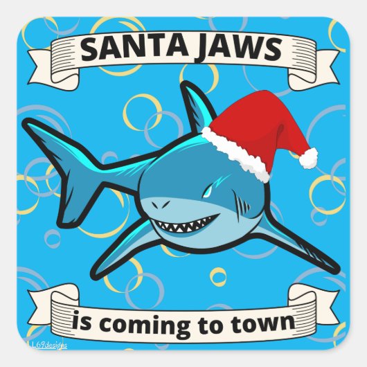 SANTA JAWS KOMT NAAR TOWN grappige kersthaai Vierkante Sticker (Voorkant)