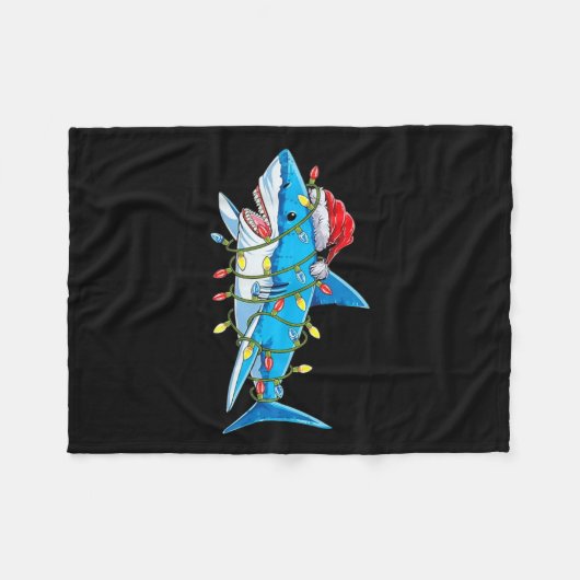 Santa Jaws Shark-kerstlampjes Merry Sharkmas X Fleece Deken (Voorkant (Horizontaal))