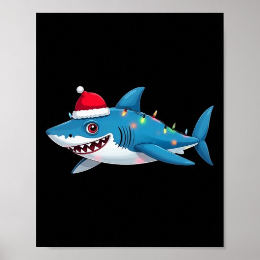Santa Jaws Shark-kerstlampjes Merry Sharkmas X Poster (Voorkant)