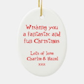 Santa "je groeten" rood en wit ornament (Achterkant)