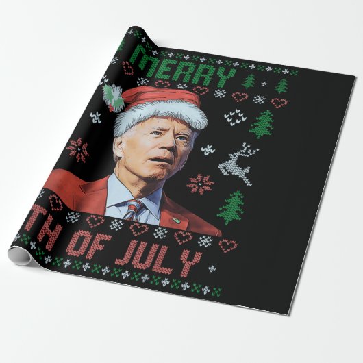 Santa Joe Biden Happy 4 juli Ugly Kerstmis Cadeaupapier (Uitgerold)
