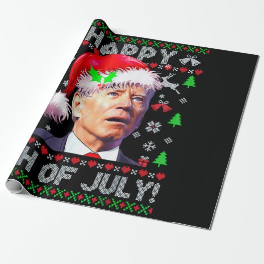 Santa Joe Biden Happy 4 juli Ugly Kerstmis Cadeaupapier (Uitgerold)