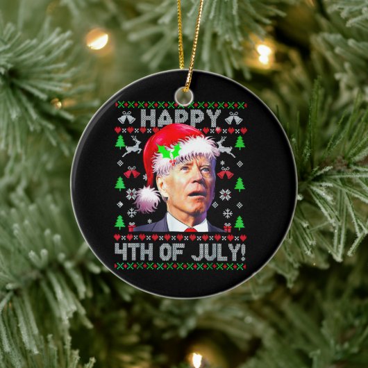 Santa Joe Biden Happy 4 juli Ugly Kerstmis Keramisch Ornament (Boom)
