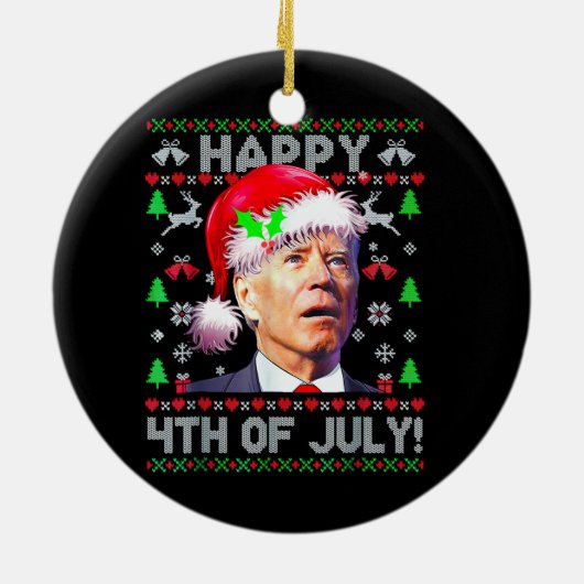 Santa Joe Biden Happy 4 juli Ugly Kerstmis Keramisch Ornament (Achterkant)