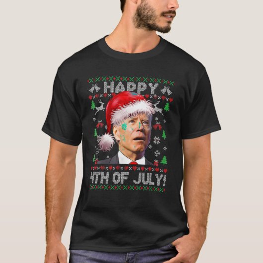 Santa Joe Biden Happy 4 juli Ugly Kerstmis S T-shirt (Voorkant)
