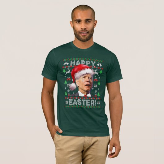 Santa Joe Biden Happy Paast Ugly Kerstmis T-shirt (Voorkant volledig)