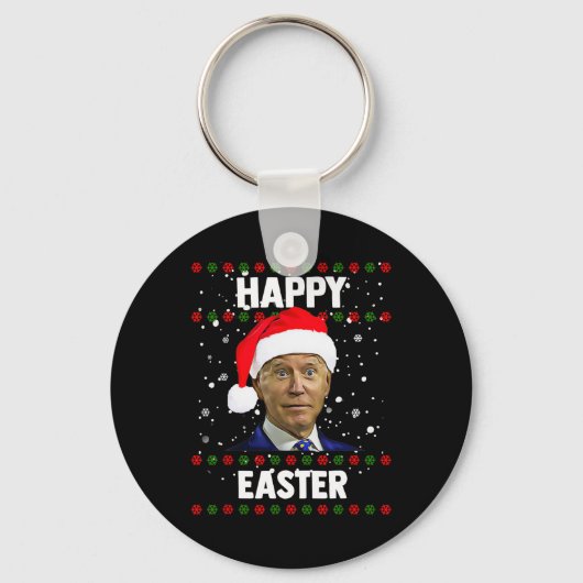 Santa Joe Biden Happy Paast Ugly met Kerstmis Sleutelhanger (Voorkant)