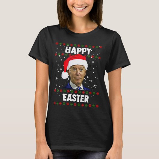 Santa Joe Biden Happy Paast Ugly met Kerstmis T-shirt (Voorkant)