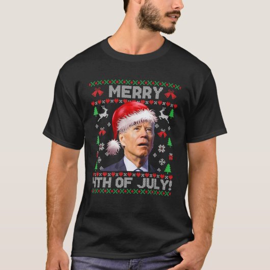 Santa Joe Biden Merry 4 juli lelijke kerst T-shirt (Voorkant)
