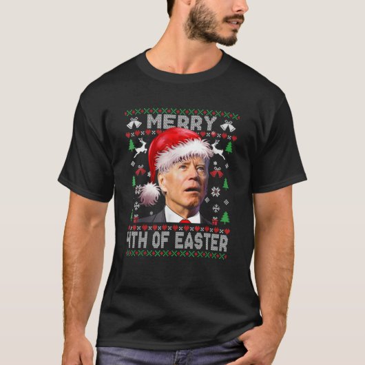 Santa Joe Biden Merry 4th of Easter Ugly Kerstmis T-shirt (Voorkant)