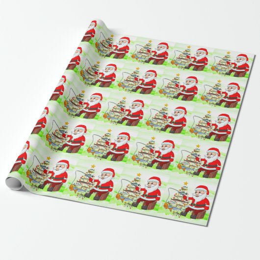 Santa Joins Vist fans voor Kerstmis Cheer! Cadeaupapier (Uitgerold)