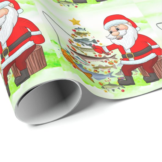 Santa Joins Vist fans voor Kerstmis Cheer! Cadeaupapier (Rol Hoek)
