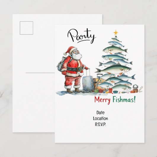 Santa Joins Vist fans voor Kerstmis Cheer! Uitnodiging Briefkaart (Voorkant / Achterkant)