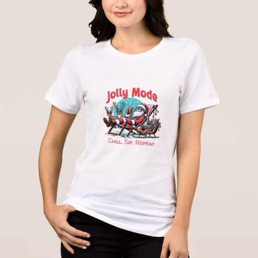 Santa “Jolly Mode: Chill, Sip, Repeat” Christmas  Tri-Blend Shirt (Voorkant)