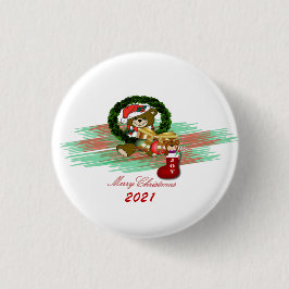 Santa Joy Sock Kerstbadge Ronde Button 3,2 Cm