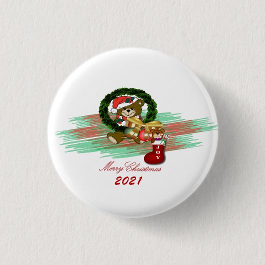 Santa Joy Sock Kerstbadge Ronde Button 3,2 Cm (Voorkant)