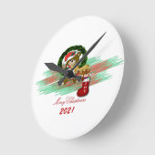 Santa JOY Sock Kerstmis 2021 Acrylwandklok Ronde Klok (Hoek)