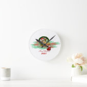 Santa JOY Sock Kerstmis 2021 Acrylwandklok Ronde Klok (Huis)