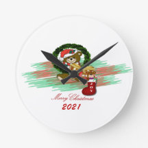 Santa JOY Sock Kerstmis 2021 Acrylwandklok