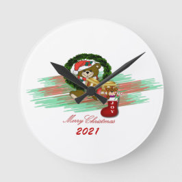 Santa JOY Sock Kerstmis 2021 Acrylwandklok Ronde Klok