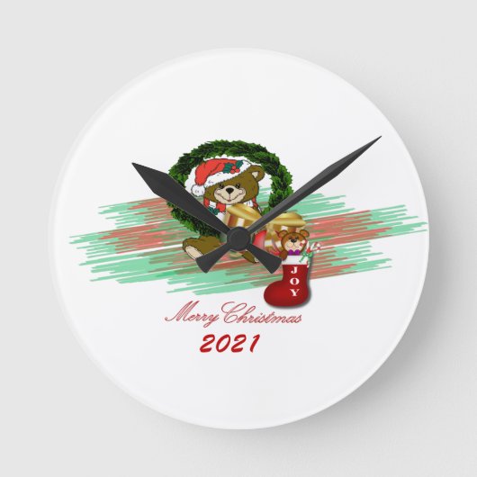 Santa JOY Sock Kerstmis 2021 Acrylwandklok Ronde Klok (Voorkant)