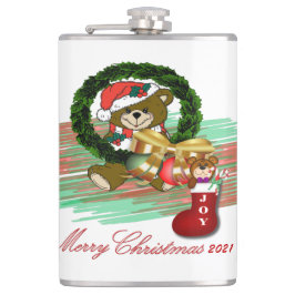Santa Joy Sock Kerstmis Vinyl Verpakte Flask Heupfles