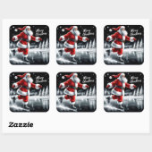 Santa Joyfully schaatsen voor Feestdagen Vierkante Sticker (Vel)