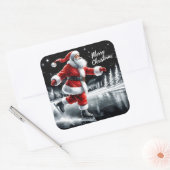Santa Joyfully schaatsen voor Feestdagen Vierkante Sticker (Envelop)