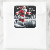 Santa Joyfully schaatsen voor Feestdagen Vierkante Sticker (Tas)
