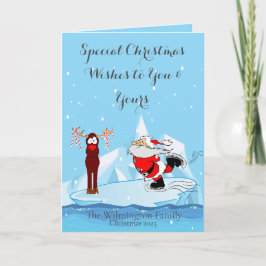 Santa kan geen Schaats Familie Foto Christmas Fold Kaart