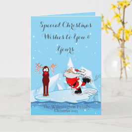 Santa kan geen Schaats Familie Foto Christmas Fold Kaart