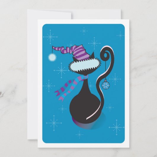 Santa Kat Blue Invite Kaart (Voorkant)