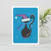 Santa Kat Blue Invite Kaart (Staand voorkant)