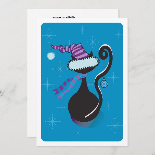 Santa Kat Blue Invite Kaart (Voorkant / Achterkant)